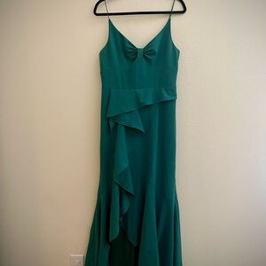 Adrianna Papell Green Asymmetrical Ruffled Gown